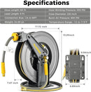 Double Arm Retractable Air Hose Reel, 3/8 in × 65 ft Hybrid Hose Heavy Duty Steel Professional Air Compressor Hose Reel with 5 ft Lead in Max 300PSI Auto Rewind Quick Coupler Swivel Fitting by GreenHaven Gardens