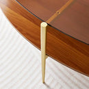 Oval Glass Coffee Table, Mid-Century Modern Design, L43 x W22 x H17 inch, 2-Tier Structure, Olive Shaped Amber Glass Top and Walnut Finish Wood Shelf, Tapered Legs with Gold Finish Frame by CozyNest Decor