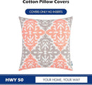 HWY 50 Coral Pink Decorative Throw Pillow Covers 18x18 Inch (1 Piece), Embroidered Cotton Farmhouse Cushion Cover Pillow Case for Sofa Couch Living Room Bed Bedroon, Floral Geometric by CozyNest Decor