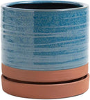6 Inch Plant Pots, Ceramic Planter Pot with Drainage Hole & Saucer, Indoor/Outdoor Cylinder Round Planter Pot, Aqua Blue & Terracotta Red by CozyNest Decor