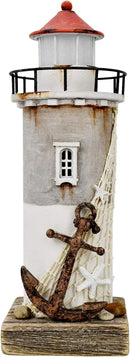 Linfevisi Wood Lighthouse Decor Rustic LED Light House Decor Wooden Decorative Nautical Lighthouse Statue Coastal Beach Themed Lighthouse Handcrafted Tabletop Decoration Home Bathroom (11.4") by CozyNest Decor