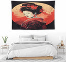 Japanese Woman Geisha Tapestry Asian Cherry Blossom Red Sun Traditional Kimono Folk Tapestries Home Decor for Living Room Bedroom Apartment Farmhouse Dorm 90"x60" by CozyNest Decor