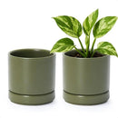 D'vine Dev Set of 2 Plants Pots, 4.7 Inch Ceramic Planter Pot for Plants with Drainage Hole and Saucer, Olive, 94-V-B-J by GreenHaven Gardens