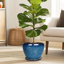 8 Inch Ceramic Plant Pot, Ceramic Planter Pot for Indoor Outdoor Plants, Round Flower Pot with Drainage Hole and Saucer, Blue by GreenHaven Gardens