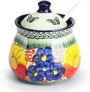 silesia Handmade Sugar Bowl with Lid and Spoon, 9 Ounce Ceramic Hand-Painted Sugar Jar for Home in Gift Box, Kitchen Decor, Oven, Dishwasher & Microwave Safe, Glazed Green by CozyNest Decor
