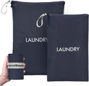 Travel Laundry Bag (2 Pcs - Large + Small) - Foldable Waterproof Washable Wet Dry Bag for Gym, Swimming, Yoga, and Workout Perfect for Dirty Clothes, Bathing Suits, Travel Accessories - Navy Blue by TinyTreasures Baby Boutique
