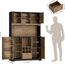 FINETONES 71" Pantry Cabinet with LED Light and Charging Station, Kitchen Pantry Cabinet with Microwave Stand, Kitchen Hutch Food Storage Cabinet with Outlet and Wine Racks, Black/Brown by CozyNest Decor