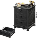 18" Farmhouse Night Stand with 3 Drawers, Wood End Table Dresser for Bedroom, Black Nightstand, Bed Side Table with Metal Handle, Bedside Cabinet for Bedroom Living Room, Closet by CozyNest Decor
