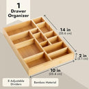 Juvale Drawer Organizer Tray - 14 x 10 x 2 In Brown Bamboo - 8 Adjustable Dividers for Custom Storage - Silverware & Utensil Organizer - Desk Drawer Divider - Versatile Wooden Divided Tray by CozyNest Decor