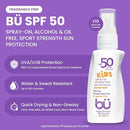 BU SPF 50 Fragrance Free Kids Sunscreen Spray for Face and Body, TSA Travel Size Sunscreen, Clear Non Aeorsol Spray, Non Greasy, Water Resistant and Oil Free, 1 oz (4-pack) by TinyTreasures Baby Boutique