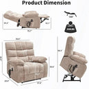 Lay Flat Recliner with Vibration Massage and Lumbar Heating, 26'' Wide Recliner Chair with Infinite Position and 2 Remote Controls, Soft Chenille Lift Recliner for Living Room, Khaki by CozyNest Decor