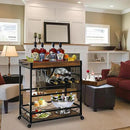 Bar Cart for The Home, 3 Tire Industrial Rolling Serving Cart on Lockable Wheels, Alcoholic Beverage Trolley with 2 Removable Trays, Wine Rack and Glass Holder for Indoor, Outdoor by CozyNest Decor