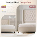 PaPaJet Queen Size Bed Frame with 61.4" Tall Headboard, Velvet Modern Upholstered Tufted Bed for Adults, Handmade Deep Button Tufting, Solid Wood Legs, No Box Spring Required, Cream by CozyNest Decor