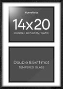 Homeforia 14x20 Double Diploma Frame, High End Oak 14 x 20 Black Wood Certificate Frames with Mat for Two 8.5x11 Diplomas, 20x14 Wooden Dual Award Graduation Frames, Tempered Glass, Wall Kit, Set of 1 by CozyNest Decor