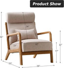 INZOY Mid Century Modern Accent Chair Set of 2, High Back Reading Armchair with Wood Frame, Upholstered Living Room Chairs with Waist Cushion, Single Lounge Arm Chair for Bedroom Sunroom, Beige by CozyNest Decor