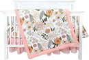 4-Piece Crib Bedding Set for Girls, Pink Baby Girl Bedding Set with Crib Skirt, Baby Quilt, Crib Sheet and Diaper Stacker, Daisy Flower by TinyTreasures Baby Boutique