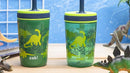 Zak Designs Dino Camo Kelso Tumbler 3pc Set, Leak-Proof Screw-On Lid with Straw, Bundle for Kids Includes Plastic and Stainless Steel Cups with Additional Sipper, 15 fluid ounces by TinyTreasures Baby Boutique