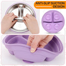 Nuogo 2 Pcs Stainless Steel Baby Suction Plates with Removable Silicone Shell 2-in-1 Metal Toddler Bowl Divided for Picky Eaters Kids Feeding Led Weaning Supplies, Dishwasher Safe (Purple,Pink) by TinyTreasures Baby Boutique