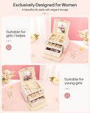 Homde Girls Jewelry Box Jewelry Storage Case Organizer with Mirror for Rings, Earrings, Bracelets, Necklaces (White + Gold) by TinyTreasures Baby Boutique