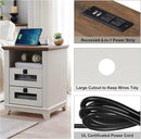 Nightstand with Charging Station,OKD 18'' Industrial & Farmhouse Square End Table w/ 2 Drawers & Open Cubby, Rustic Mesh Drawer Sofa Side Table w/Storage for Bedroom, Living Room Office, Antique White by CozyNest Decor