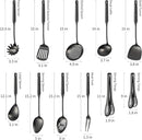 304 Stainlss Steel Matte Kitchen Utensils Set, 11 Pcs Long Metal Cooking Utensil Gadgets Tools Set with Spatula, Ladle, Spoon, Ladle, Skimmer, Tunner, Pasta Server, Tongs(Black, Dishwasher Safe)