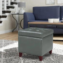 Adeco Bonded Leather Square Tufted Cubic Cube Footstool, 18" Height Storage Ottomans, with Lid, Cement Grey by CozyNest Decor