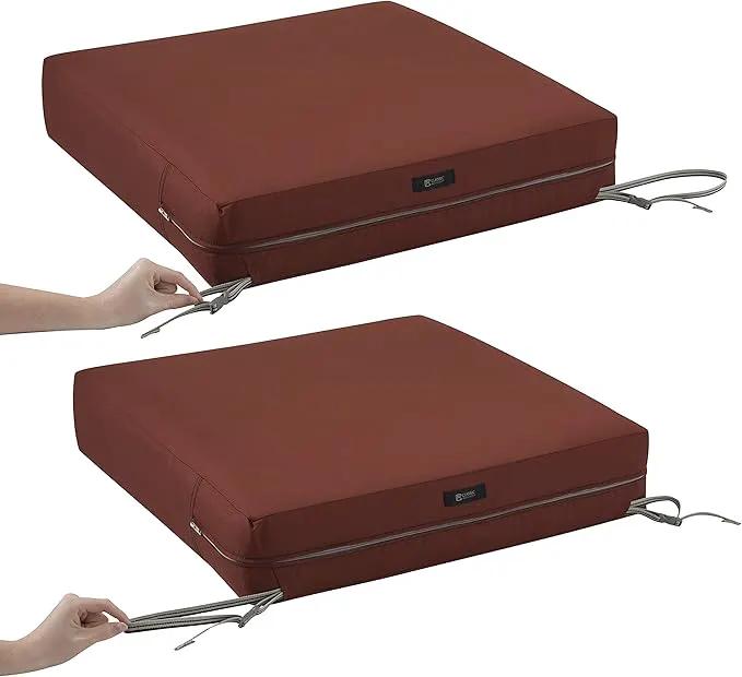 Classic Accessories Ravenna Water-Resistant 25 x 25 x 5 Inch Square Patio Seat Cushion Slip Cover & Foam, Spice, Lounge Chair Cushion, photo 3 of 19