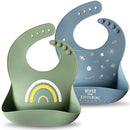 Moonkie Silicone Baby Bibs Set Of 2 | BPA Free Waterproof | Soft Flexible Adjustable Silicone Bibs for Babies & Toddlers(Tradewinds/Sage) by TinyTreasures Baby Boutique