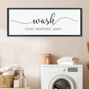 LuZhiQiang Wash Your Worries Away Sign Bathroom Wall Art Decor 40"×15" Large Wood Framed Laundry Room Funny And Artwork Wall Hanging (Black) by CozyNest Decor