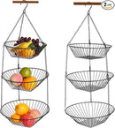 3-Tier Wire Fruit Hanging Basket 2 Packs,non-Punching Wall Hanging Storage,Kitchen Bathroom Organization Basket,Suitable for Bathroom,Kitchen,Closet,Garden,Black by CozyNest Decor