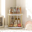 Lazy Susan Organizer, Rotating Spice Rack, 2 Tier Spice Turntable Organizer, Industrial Turntable Spice Holder, for Kitchen Countertop and Cabinet, Compact and Versatile, White and Gold SR22DW by CozyNest Decor