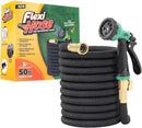 Flexi Hose with 8 Function Nozzle, 50FT - Lightweight Expandable Garden Hose, No-Kink Flexibility, 3/4 Inch Solid Brass Fittings and Double Latex Core by GreenHaven Gardens