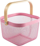 Metal Mesh Steel Basket, Storage Organizer Basket Multi-functional Hanging Kitchen Baskets Fruit Basket Bin with Bamboo Handle for Kitchen Bathroom Picnic Shopping Decor Cabinet Home, Pink by GreenHaven Gardens