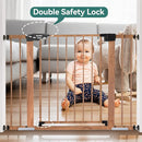 Mom's Choice Award Winner-BABELIO 26-40 Inch Metal Baby Gate with Wood Pattern, Easy Install Pressure Mounted Dog Gate, Ideal for Stairs and Doorways, with Wall Protectors and Extension Kits by TinyTreasures Baby Boutique