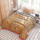 Boho Muslin Blanket for Adults 4-Layer Gauze 80 x 90 Inches Soft Cozy 100% Cotton Summer Cooling Blanket Floral Decor for Sofa Bed Coverlet Both Sides (Flowr Branch Orange, 80 x 90 in) by CozyNest Decor