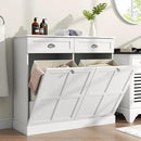 Loomie Double Tilt Out Laundry Hamper Cabinet, Hidden Laundry Cabinet with 2 Drawers & 2 Baskets, 30 Gallon Trash Can for Bathroom, Kitchen, White by CozyNest Decor