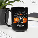 Custom Tuxedo Halloween Coffee Mugs with Name, Personalized Tuxedo with Pumpkins Ceramic Cups, Cat Wearing Witch Hat Black Mug, Cat Halloween Cup 11oz 15oz, Gift for Men Women Pet Lover by TinyTreasures Baby Boutique