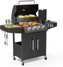 ROVSUN 4 Burner Propane Gas Grill with Side Burner, 58,000BTU BBQ Grills with Enameled Cast Iron Grates, Shelf & Cabinet for Outdoor Garden Patio Backyard Barbecue Cooking by GreenHaven Gardens