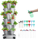 Vertical Planter, 6 Tier Stackable Strawberry Planter with Garden Tool Set, Movable Indoor/Outdoor Garden Herb Pot for Growing Vegetables and Succulents, Gray by CozyNest Decor