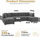 Modular Sectional Sofa, 130.7 Inch U Shaped Couch Set for Living Room, 4-Seater Comfy Cloud Couches with Two Movable Ottoman, Plush Corduroy, Gray