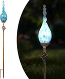 Garden Solar Light, Decorative LED Flame Garden Stakes, Hand Blown Glass and Metal Outdoor Decoration, 3 x 36 Inches (Light Blue) by GreenHaven Gardens