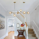 KCO Lighting Globe Linear Chandelier 6 Light Amber Glass Pendant Light Fixture Gold Kitchen Island Lighting Long Brass Sputnik Chandelier Dining Room Light Fixtures Over Table by CozyNest Decor