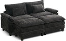 URRED Modular Sectional Sofa Comfy Cloud Couch, Modern Chenille Sofa Sleeper Deep Seat Couches with Ottoman/Pillows for Living Room (Black, 82.6''- 2 Ottomans) by CozyNest Decor