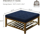 Large Square Ottoman Coffee Table, Linen Solid Upholstered Footrest Ottoman with Solid Wood Shelf Storage Tufted Coffee Table for Bedroom Living Room, Navy Blue by CozyNest Decor