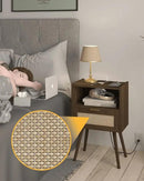 Rattan Nightstand with Outlet,Modern Bedside Table with Storage Drawer and Open Wood Shelf, for Living Room, Bedroom and Small Spaces, Accent Night Stand with Solid Wood Legs,Walnut Brown by CozyNest Decor