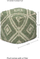 REDEARTH · Tufted Pouf Ottoman with Filler Textured Storage Cube Bean Bag Pouffe Footrest for Living Room, Bedroom, Nursery, Kidsroom; 100% Cotton (17.5"X17.5"X17.5", Solitaire Lozenge Kiwi) by CozyNest Decor