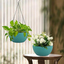12 inch Large Hanging Planters for Indoor Outdoor Plants, 2 Pack Hanging Flower Plant Pots with Drainage Holes and Chain for Garden Porch, Plastic Hanging Baskets for House Plants, Blue Green by CozyNest Decor