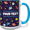 Personalized Mug for Kids - Outer Space - Custom Name/Text, Ceramic Hot Chocolate/Cocoa/Coffee Cup for Boys/Girls, Birthday/Christmas/Holiday Gift - 15 oz, Light Blue Handle by TinyTreasures Baby Boutique