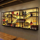 105in Large Wall Mounted Wine Rack with LED Light, 5-Tiers Liquor Bottles Display Shelf with Glasses Holder, Metal Home Bar Shelves with Iron Frame for Kitchen Dining Room (Black, 105in/8.72ft) by CozyNest Decor