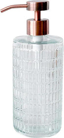 Lunestella Elegant Fluted Glass Dispenser with Stainless Steel Pump, 17oz, Decorative Bottle for Bathroom and Kitchen (Copper) by CozyNest Decor